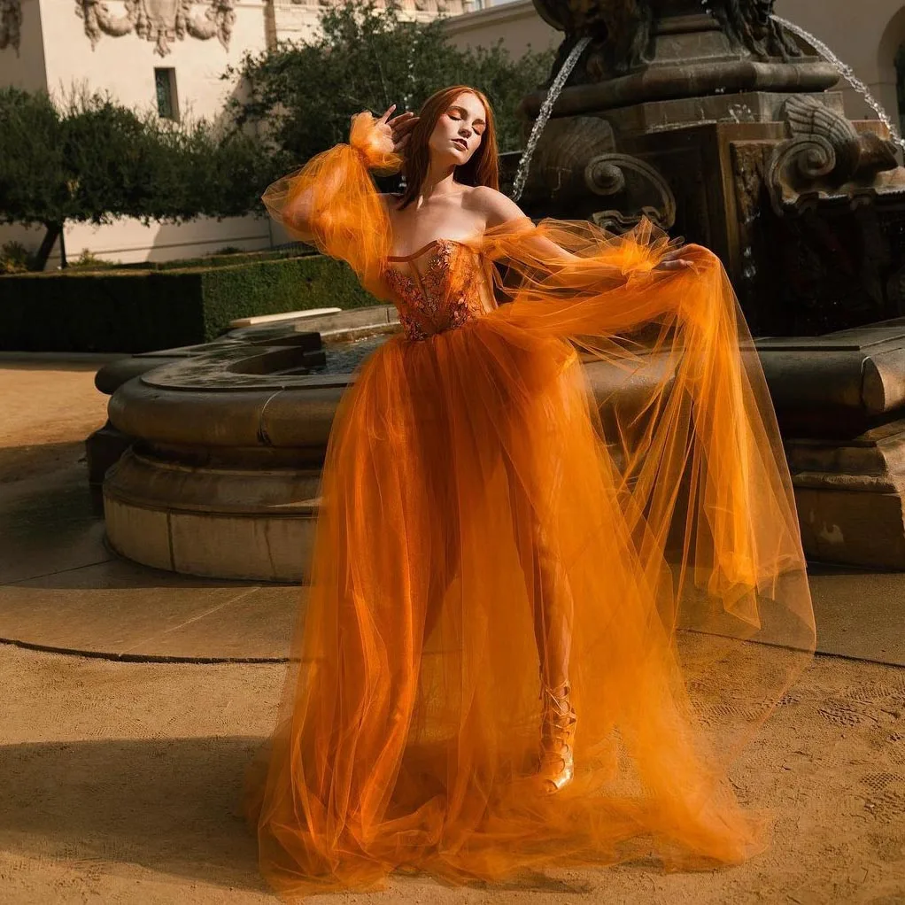 A-Line Orange Prom Dress Off-Shoulder Floral Dress Full Bubble Sleeve Dress Long Tulle Dresses A-Line Ever Pretty Princess Dress
A-Line Orange Prom Dress Off-Shoulder Floral Dress Full Bubble Sleeve Dress Long Tulle Dresses A-Line Ever Pretty Princess Dress