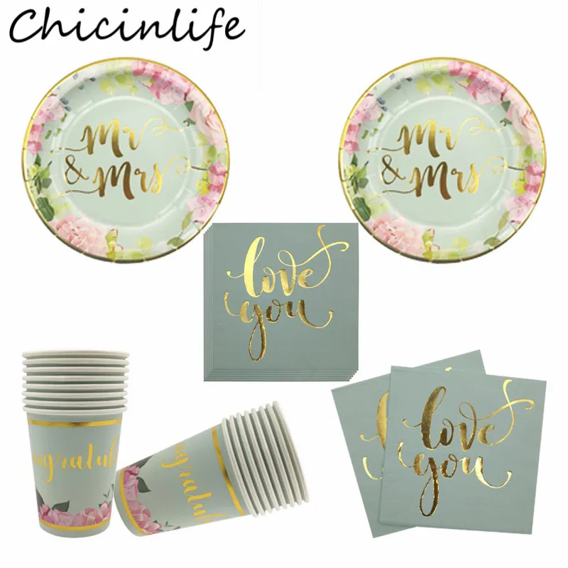 Chicinlife Mr Mrs одноразовая посуда для свадебных вечеринок бумажные тарелки и стаканы
