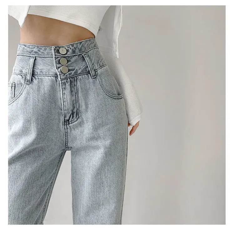 Elegant style high waist breasted jeans women's summer loose straight wide leg trousers versatile slim floor pants
Elegant style high waist breasted jeans women's summer loose straight wide leg trousers versatile slim floor pants