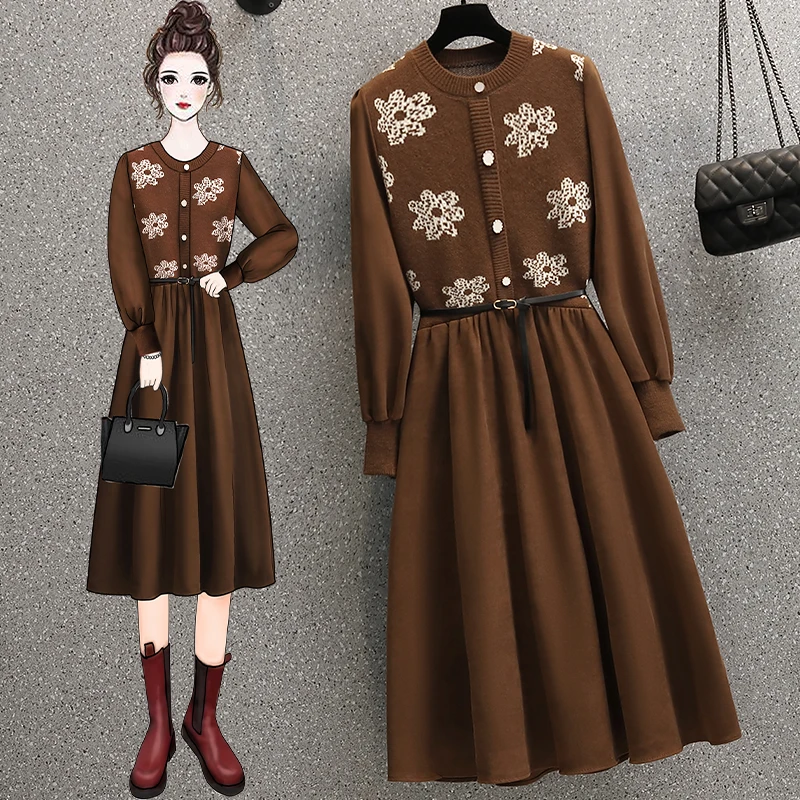 New Elegant Women's Party Dresses 2021 Plus Size Autumn Winter Flower Print Knitted Splicing Button Deco Long Vestidos With Belt
New Elegant Women's Party Dresses 2021 Plus Size Autumn Winter Flower Print Knitted Splicing Button Deco Long Vestidos With Belt