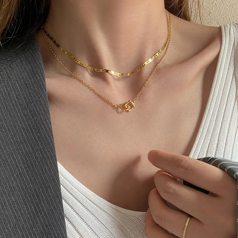 18K Gold Filled Necklace for Women Simple Trendy Double Circle Pendant 925 Silver Color Necklace Clavicle Chain Fine Jewelry
18K Gold Filled Necklace for Women Simple Trendy Double Circle Pendant 925 Silver Color Necklace Clavicle Chain Fine Jewelry