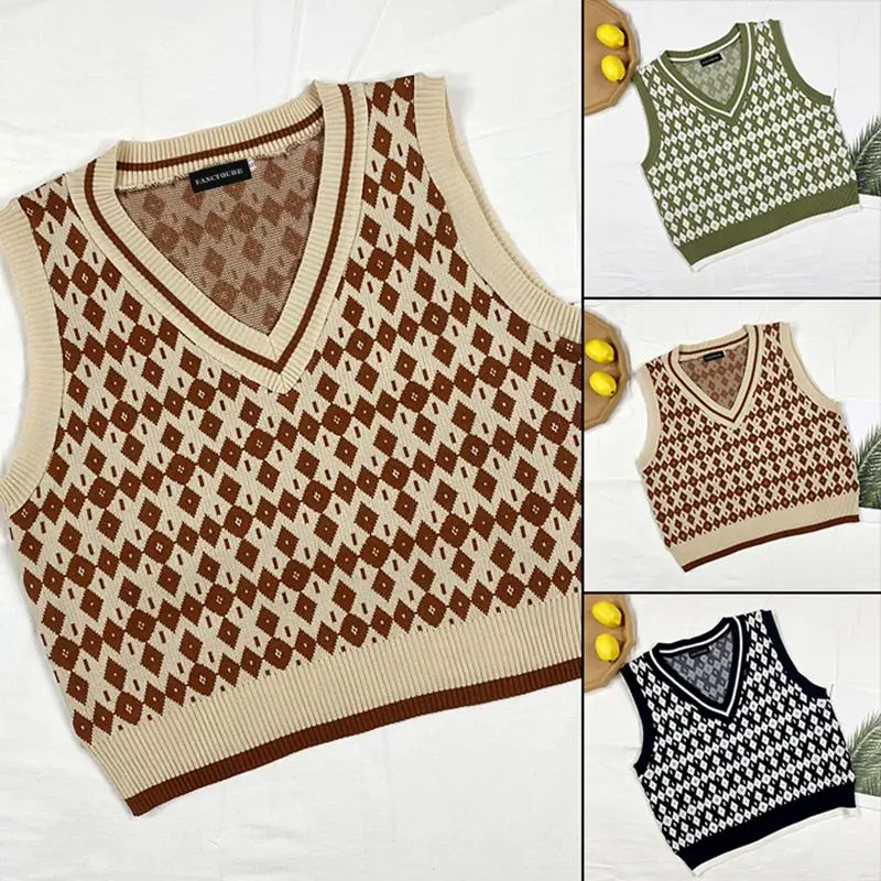 Women's Knitted Sweater Vest V-neck Sleeveless Pullover Vintage Female Vests 2021 Spring Autumn Sweet Student Tops Clothes
Women's Knitted Sweater Vest V-neck Sleeveless Pullover Vintage Female Vests 2021 Spring Autumn Sweet Student Tops Clothes