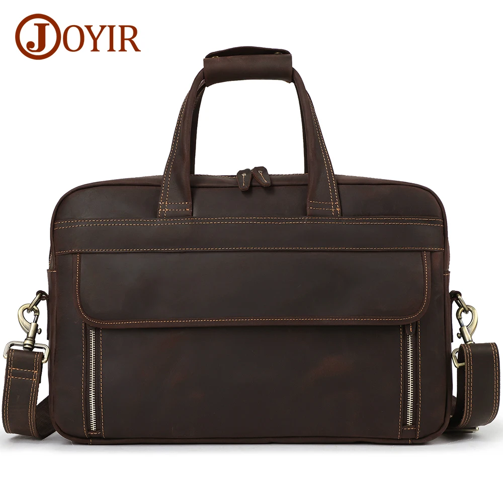 

JOYIR Men Business Briefcase Crazy Horse Genuine Leather Shoulder Portfolio 15.6" 17" Laptop Travel Men Messenger Bag Handbag