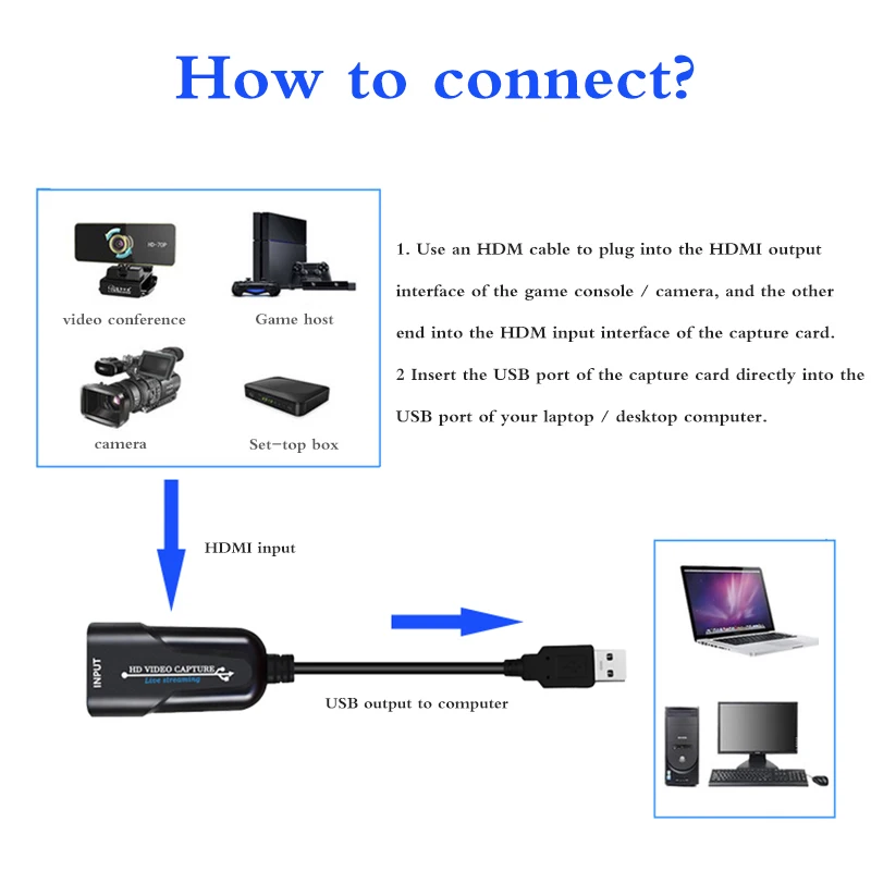Portable USB 2.0 HDMI Game Capture Card 1080P 60fps Video Reliable Streaming Adapter For Live Broadcasts Video Recordin 
Portable USB 2.0 HDMI Game Capture Card 1080P 60fps Video Reliable Streaming Adapter For Live Broadcasts Video Recordin