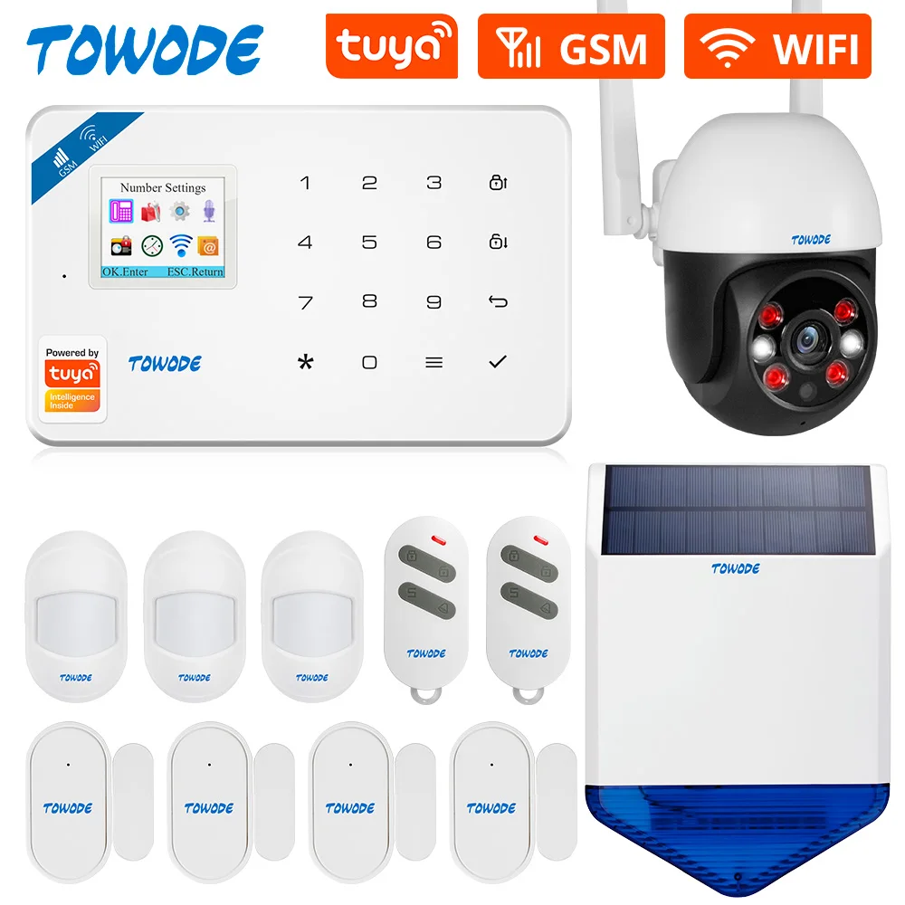 BUBODE W181 TUYA Smart Alarm System WiFi Грабница Домашний Домой Двествие Двери Двери Датчик Окна PTZ IP-камера Солнечный набор SIREN
BUBODE W181 TUYA Smart Alarm System WiFi Грабница Домашний Домой Двествие Двери Двери Датчик Окна PTZ IP-камера Солнечный набор SIREN
