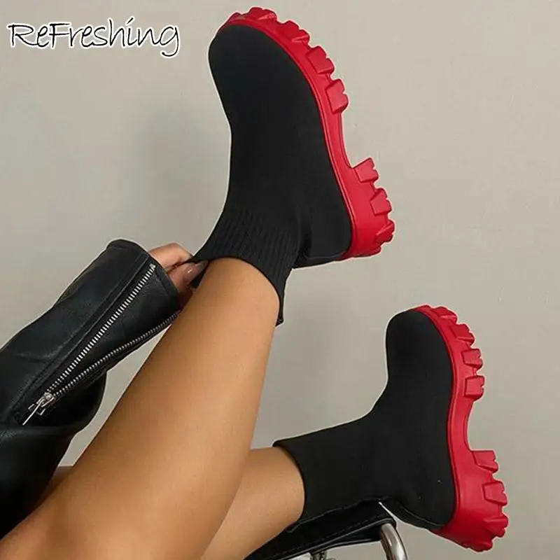 Fashion 2021 Women Boots Platform Black Goth Boots Slip Chunky Heel Ladies Sock Shoes Comfortable Mid-Calf Female Short Boots
Fashion 2021 Women Boots Platform Black Goth Boots Slip Chunky Heel Ladies Sock Shoes Comfortable Mid-Calf Female Short Boots
