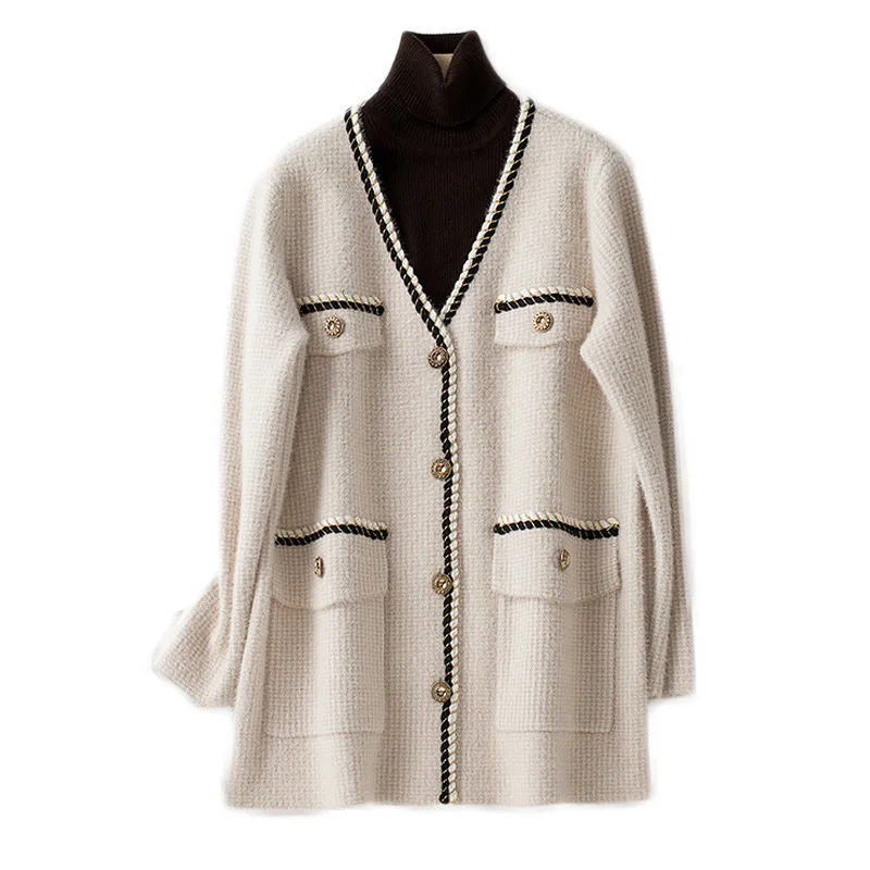 Fashion Knitted Woolen Coat Women's Mid-length Autumn New Style Small Fragrance Korean Short Coat Jacket
Fashion Knitted Woolen Coat Women's Mid-length Autumn New Style Small Fragrance Korean Short Coat Jacket