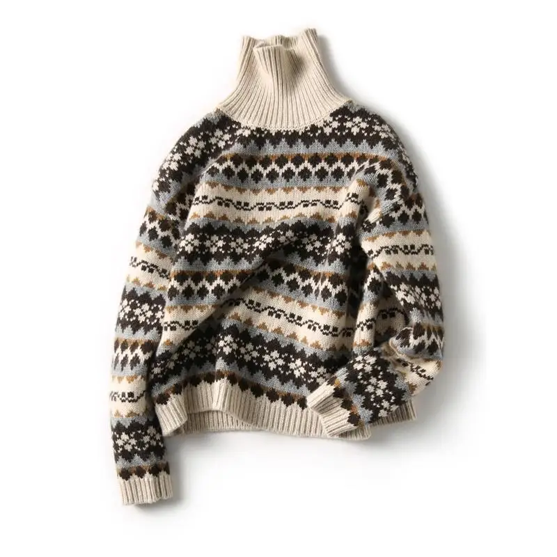Autumn and winter new women's high neck sweater jacquard thickened sweater knitted bottom sweater large size
Autumn and winter new women's high neck sweater jacquard thickened sweater knitted bottom sweater large size