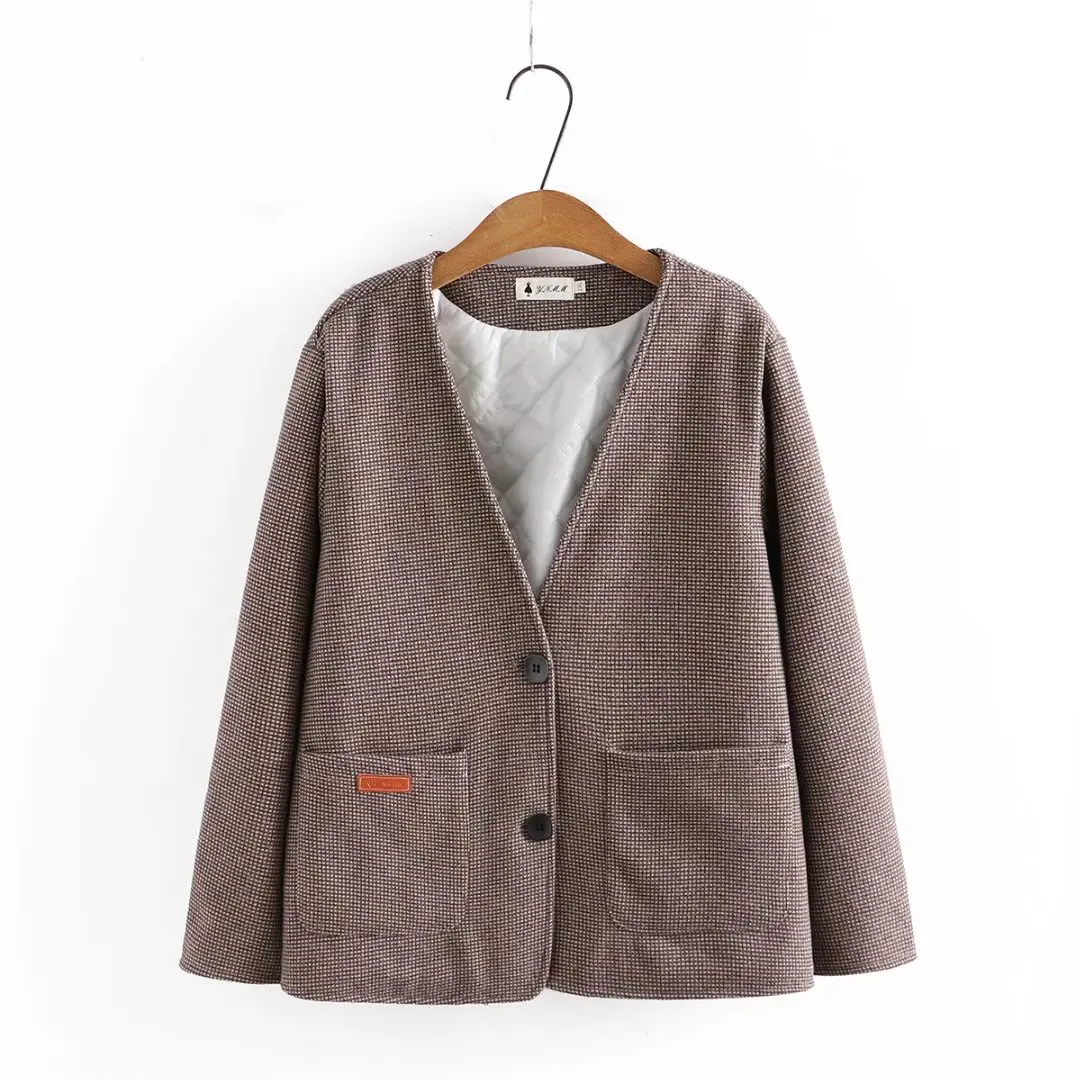 Plus size women's jackets autumn winter 2021 fashion pocket V-Neck coats off white brown houndstooth Women's outerwear
Plus size women's jackets autumn winter 2021 fashion pocket V-Neck coats off white brown houndstooth Women's outerwear