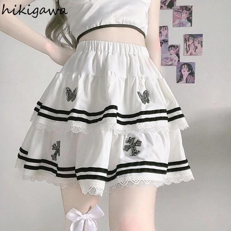 Hikigawa High Waist Ruffle Lace Patchwork Skirts Women Japanese Slim Sweet Jupe Butterfly Embroidery Striped Cake Pleated Faldas
Hikigawa High Waist Ruffle Lace Patchwork Skirts Women Japanese Slim Sweet Jupe Butterfly Embroidery Striped Cake Pleated Faldas