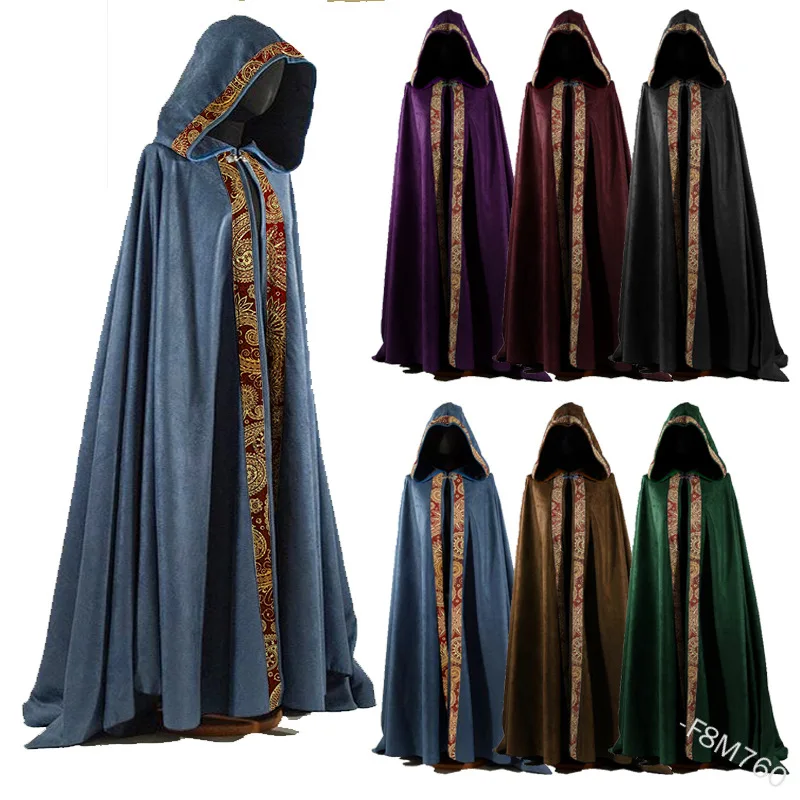 

Women Men Vintage Medieval Gothic Hooded Cloak Coat Halloween Vampire Devil Wizard Cape Viking Robe Gown Party Cosplay Costume