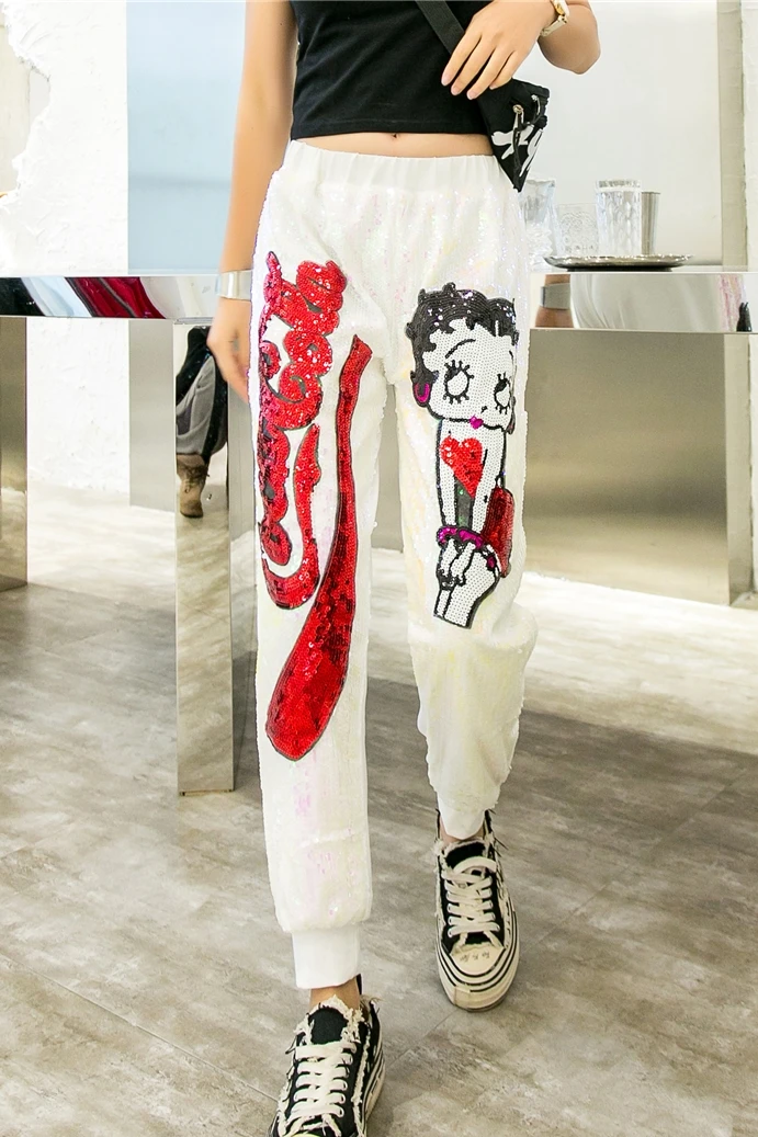Thailand tide brand cartoon hit color personality casual pants women wild all-match sequins loose color harem trousers summer
Thailand tide brand cartoon hit color personality casual pants women wild all-match sequins loose color harem trousers summer