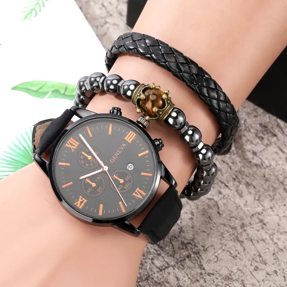 Best Watch Gift Set Cool Black Dial Quartz Watch Retro Bead Leather Bracelet Top Student Clock Birthday Gifts for Husband Dad
Best Watch Gift Set Cool Black Dial Quartz Watch Retro Bead Leather Bracelet Top Student Clock Birthday Gifts for Husband Dad