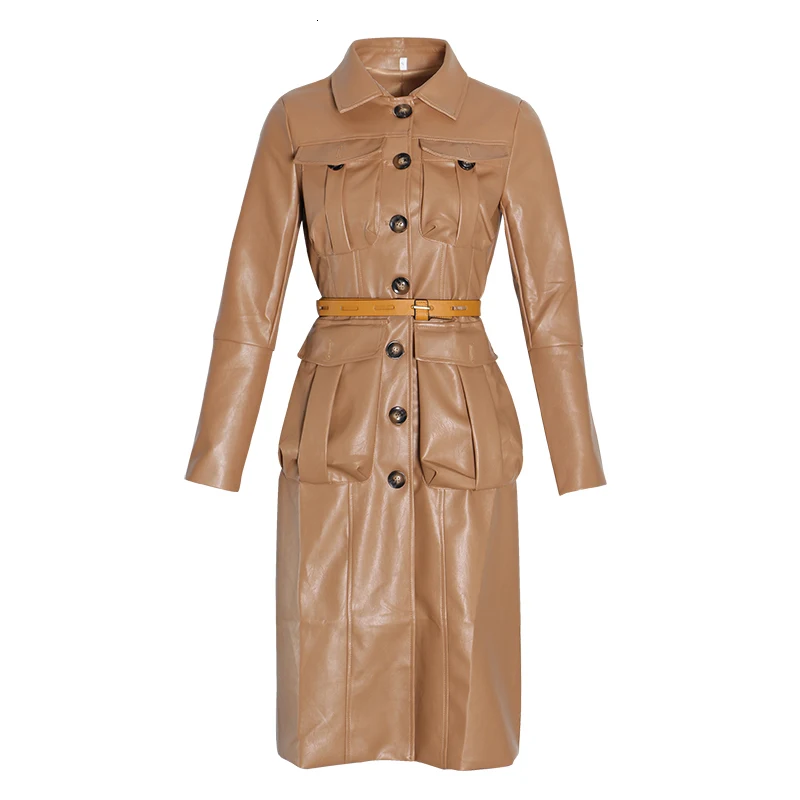 2020 Spring Autumn Fashion PU Leather Women's Windbreaker Lapel Collar Long Sleeve High Waist Faux Shearling Trench Coats Female
2020 Spring Autumn Fashion PU Leather Women's Windbreaker Lapel Collar Long Sleeve High Waist Faux Shearling Trench Coats Female