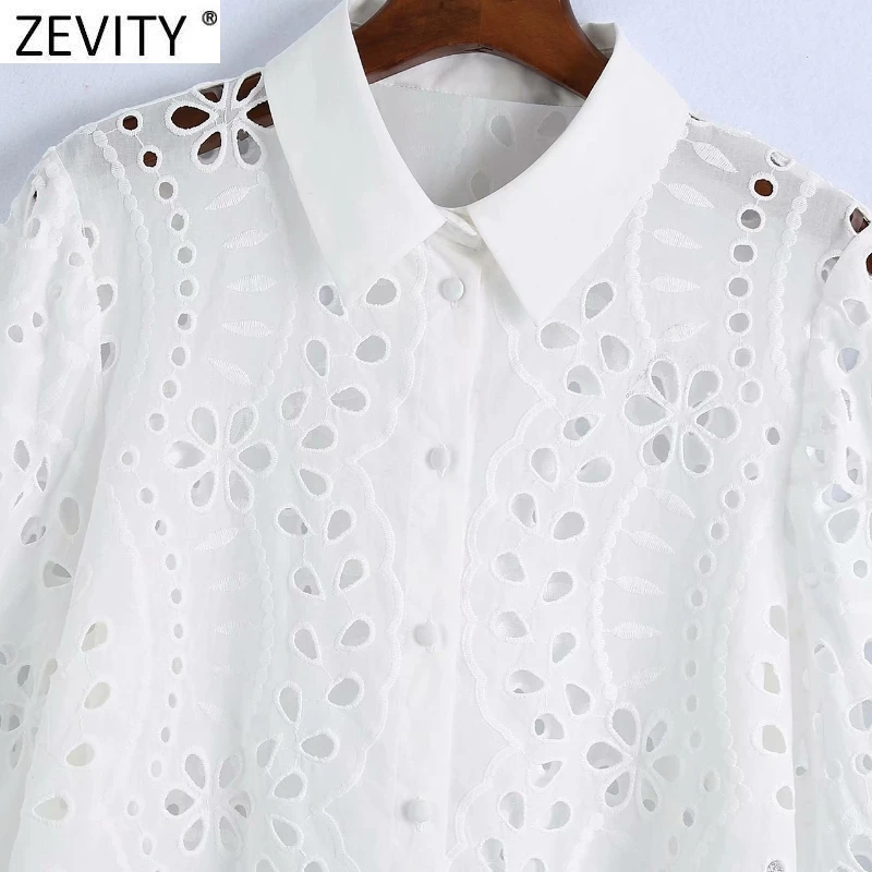Zevity женская сексуальная белая короткая блузка с вышивкой Офисная Женская