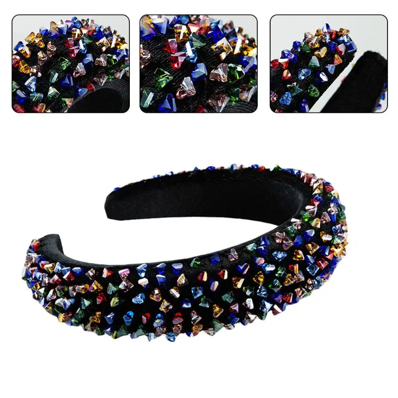 Baroque Ladies Handmade Jewelry Headband Velvet Thick Sponge Wide Hair Hoop Colorful Shimmer Glass Beads Faux Crystal Bandana Cr 
Baroque Ladies Handmade Jewelry Headband Velvet Thick Sponge Wide Hair Hoop Colorful Shimmer Glass Beads Faux Crystal Bandana Cr