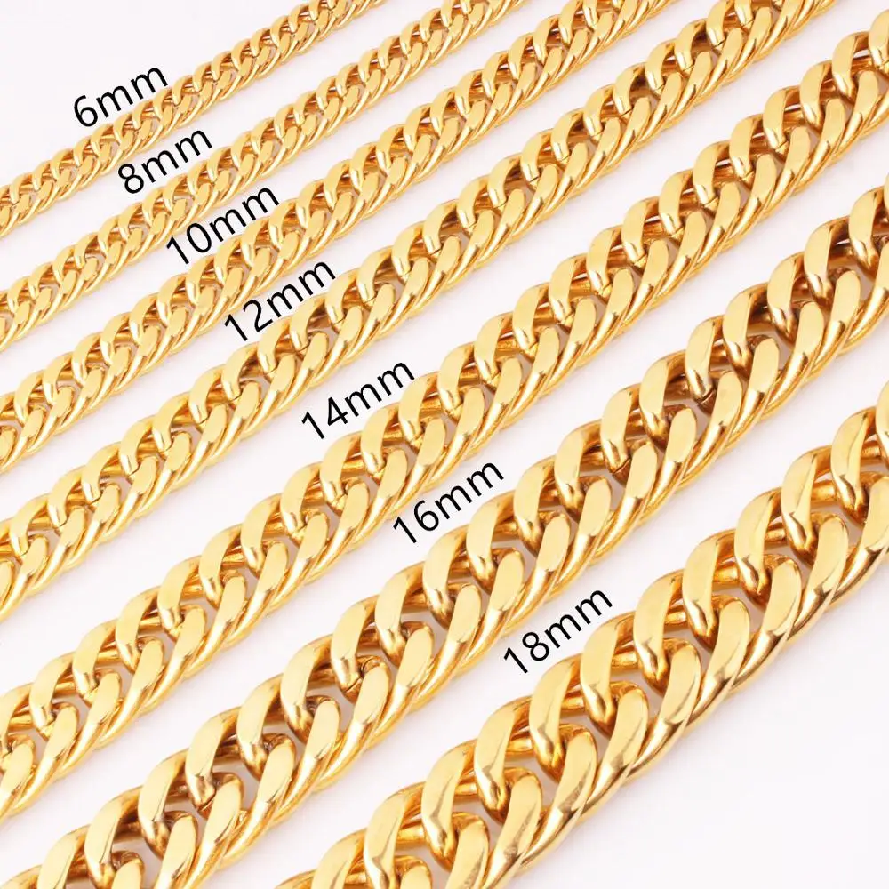 6/8/10/12/14/16/18mm Women Men's Gold Tone Curb Cuban Link Chain Necklace 316L Stainless Steel Necklace 7-40inch Jewelry Gift
6/8/10/12/14/16/18mm Women Men's Gold Tone Curb Cuban Link Chain Necklace 316L Stainless Steel Necklace 7-40inch Jewelry Gift