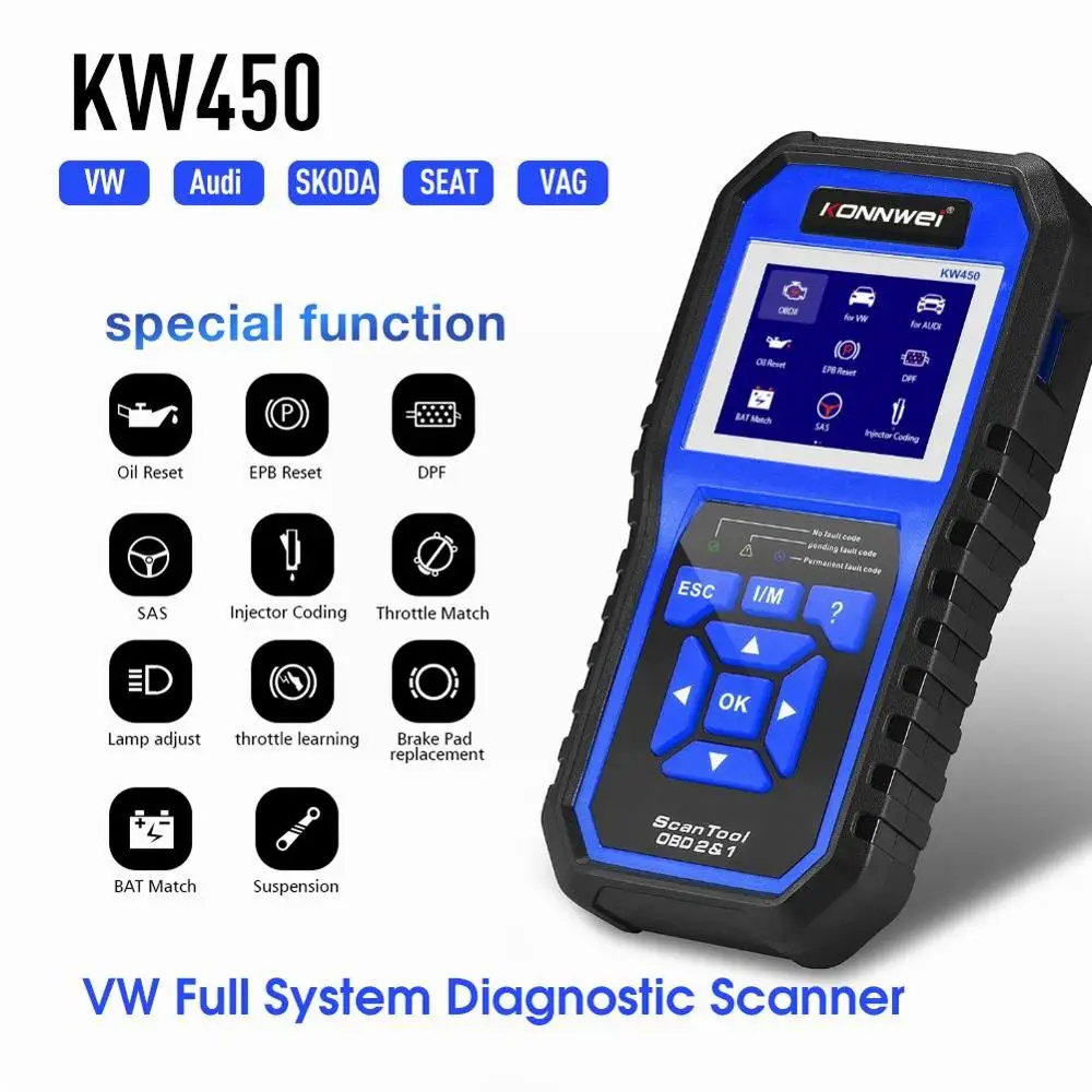 Сканер автомобильный KW450 OBD2 считыватель кодов OBD II диагностический инструмент 2