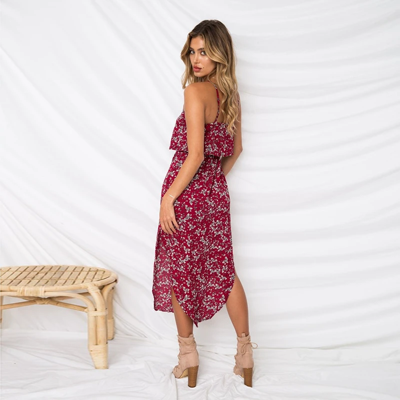 Summer Maxi Dress Ruffled Floral Print Split Boho Style Beach Dress Women Spaghetti Strap Backless Sleeveless Sexy Party Dresses
Summer Maxi Dress Ruffled Floral Print Split Boho Style Beach Dress Women Spaghetti Strap Backless Sleeveless Sexy Party Dresses