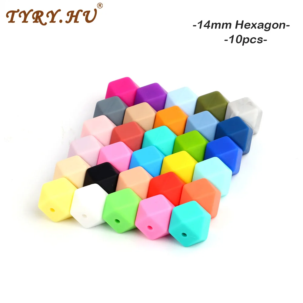 

TYRY.HU Silicone Hexagon Beads 10pcs 14mm DIY Toy Gift Necklace Pacifier Chain BPA Free Teething Baby Teether Baby Accessories