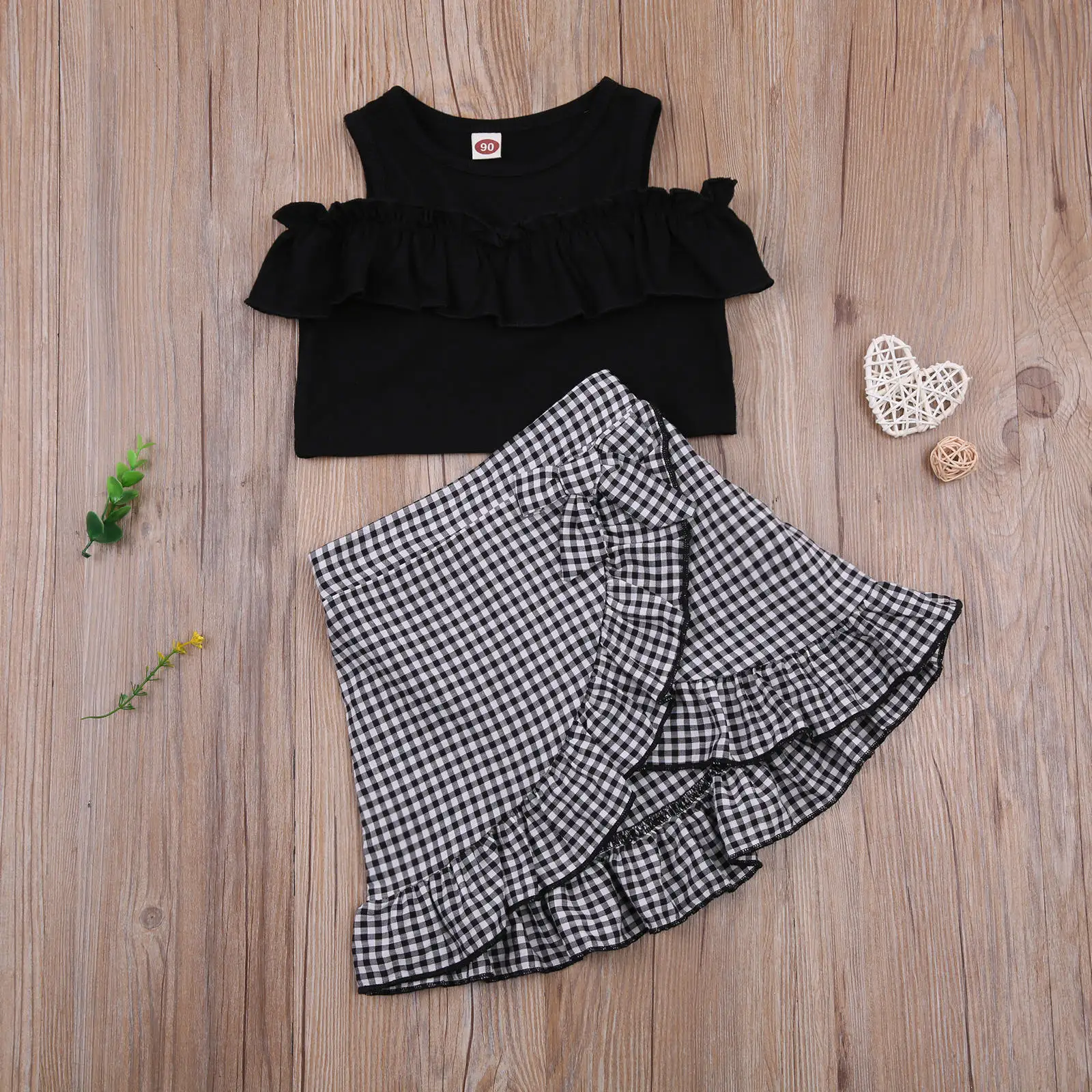 OPPERIAYA Baby Girls Casual Two-piece Summer lovely Clothes Set Black Solid Color Short Sleeve Tops Bow Plaid Pattern Skirts 
OPPERIAYA Baby Girls Casual Two-piece Summer lovely Clothes Set Black Solid Color Short Sleeve Tops Bow Plaid Pattern Skirts