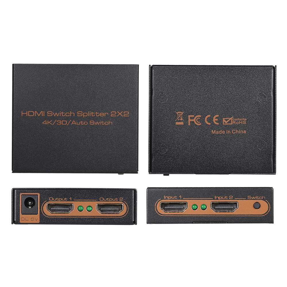 HD Splitter 2 IN 2 Out Switcher with 4K Full HD 1080P 3D Effect for Laptop/STB/Projector
HD Splitter 2 IN 2 Out Switcher with 4K Full HD 1080P 3D Effect for Laptop/STB/Projector