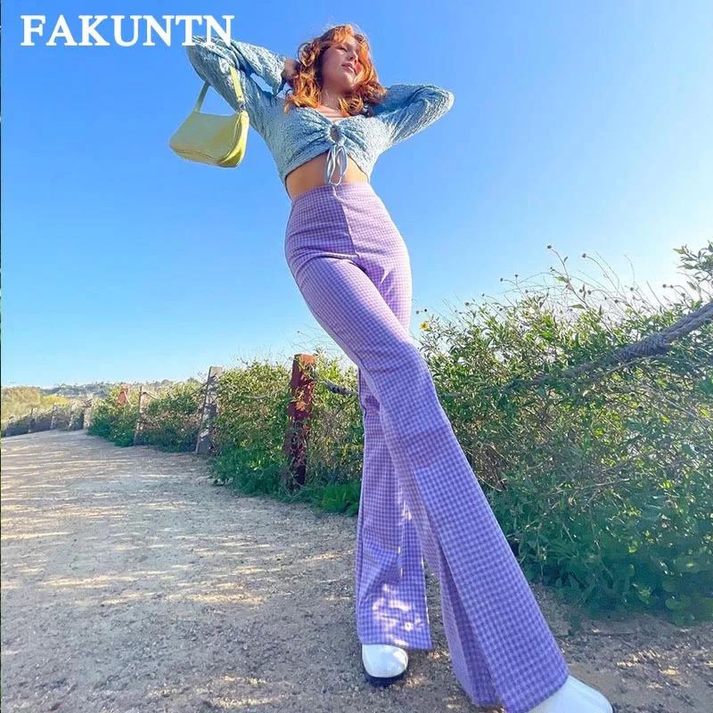 FAKUNTN y2k Flare Pants Women High Waist Trousers 90s Aesthetic Streetwear Women Purple Plaid Vintage Cyber y2k Wide Leg Pant
FAKUNTN y2k Flare Pants Women High Waist Trousers 90s Aesthetic Streetwear Women Purple Plaid Vintage Cyber y2k Wide Leg Pant