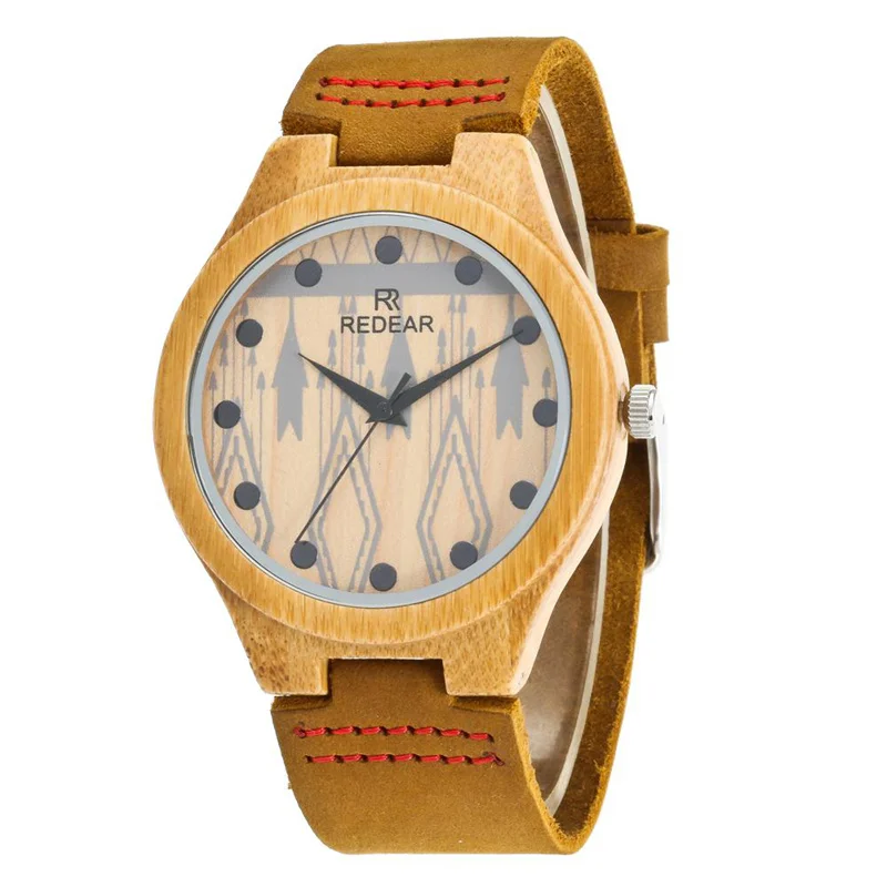 

REDEAR New Fashion Watches with Leather Strap Brand Luxury Sports wooden Quartz Watch Men Clock Wood Popular Relogio Masculino