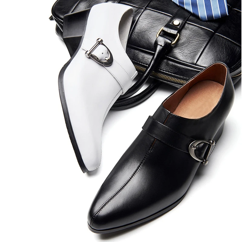 Italian Fashion Genuine Leather Men's High Heels (5cm) Formal Dress Shoes Pointed Toe Monk Strap Man Casual Loafers JNS175 
Italian Fashion Genuine Leather Men's High Heels (5cm) Formal Dress Shoes Pointed Toe Monk Strap Man Casual Loafers JNS175