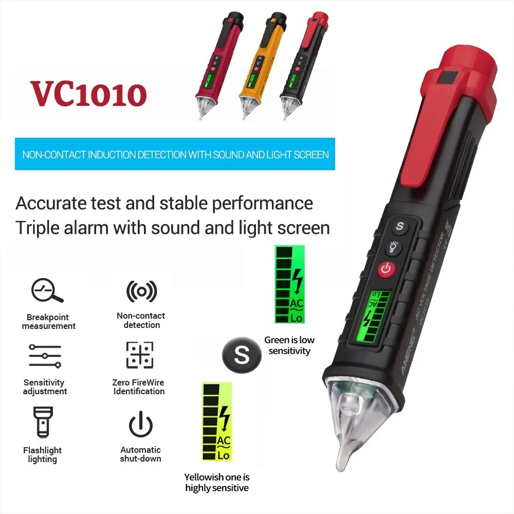 ANENG VC1010 Digital AC Voltage Detector Smart Non-Contact Meter Tester Pen Multimeter Ammeter Measuring Instrument Electrician
ANENG VC1010 Digital AC Voltage Detector Smart Non-Contact Meter Tester Pen Multimeter Ammeter Measuring Instrument Electrician