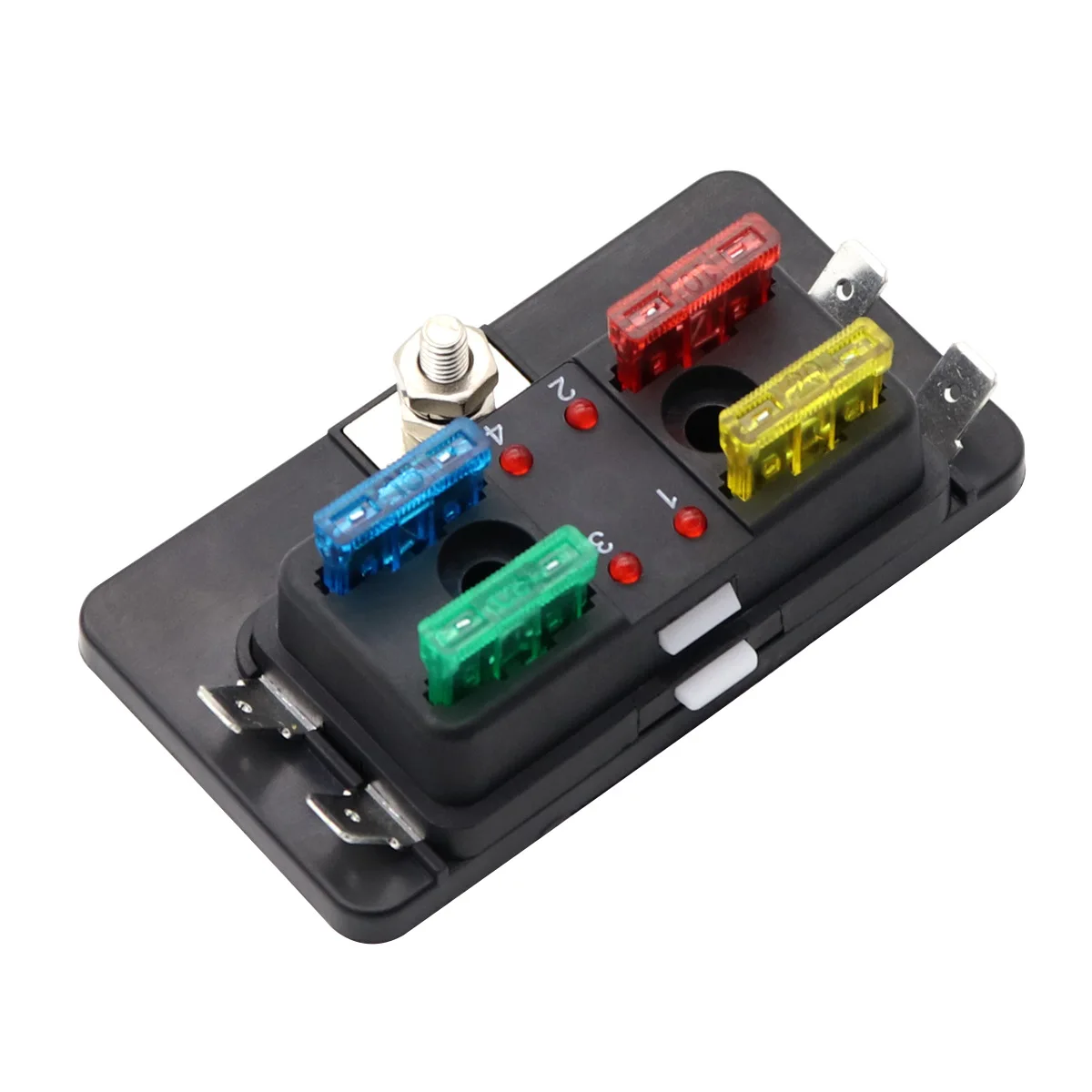One in 4 out medium car fuse holder with LED indicator 4 way fuse box 32Vdc universal
One in 4 out medium car fuse holder with LED indicator 4 way fuse box 32Vdc universal