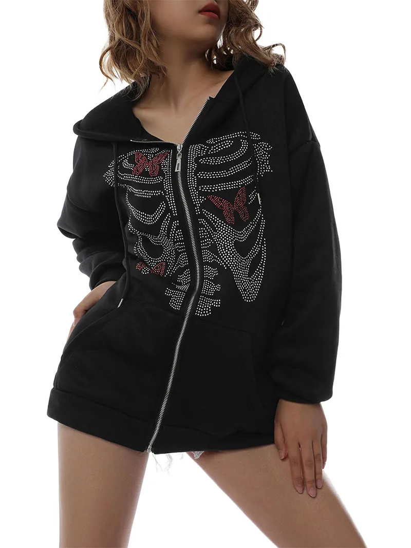 Women’s Sweatshirts Casual Long Sleeve Cardigan Fashion Rhinestone Butterfly Skull Print Zipper Women's Hoodies Streetwear Y2k
Women’s Sweatshirts Casual Long Sleeve Cardigan Fashion Rhinestone Butterfly Skull Print Zipper Women's Hoodies Streetwear Y2k