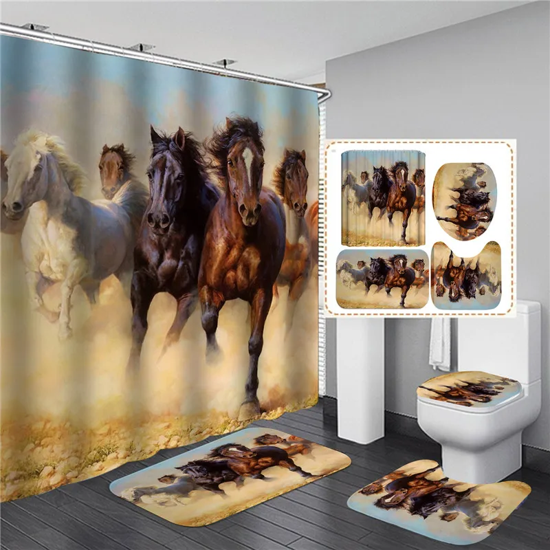 Running Horse Print Bathroom Set Shower Curtain with Anti-slip Flannel Bathing Mat Doormat Toilet Lid Cover Home Kitchen Carpet
Running Horse Print Bathroom Set Shower Curtain with Anti-slip Flannel Bathing Mat Doormat Toilet Lid Cover Home Kitchen Carpet