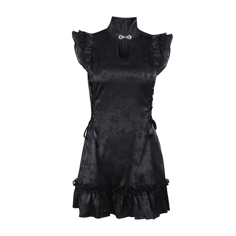 Women Chinese Traditional Dress Gothic Black Sexy Short Dress Party Hollow Out Vintage Cheongsam 2022 Qipao Dress 
Women Chinese Traditional Dress Gothic Black Sexy Short Dress Party Hollow Out Vintage Cheongsam 2022 Qipao Dress