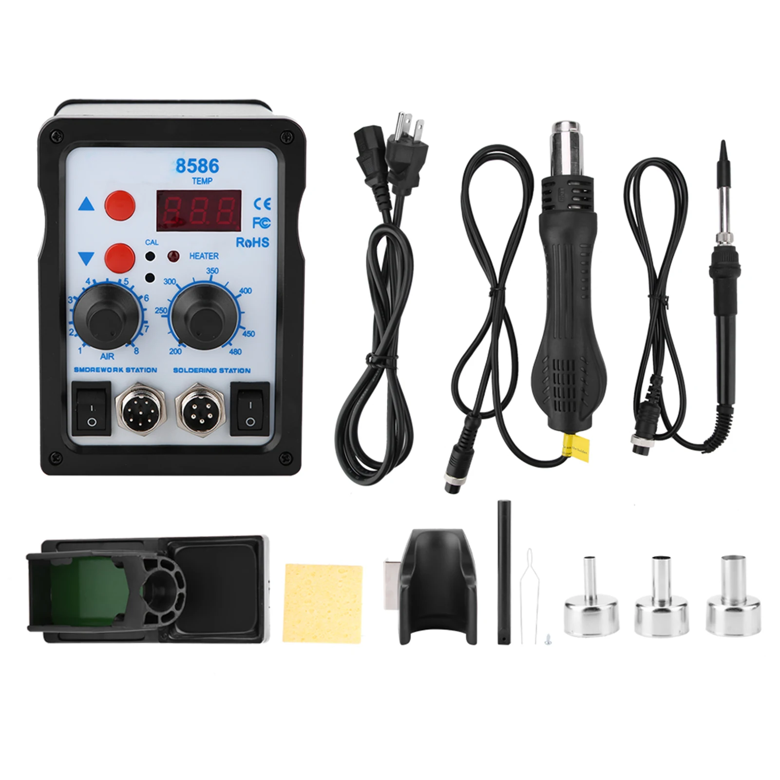 8586 2 in 1 SMD Rework Station with Hot Air Gun & Soldering Iron for Phone Repair US Plug 110V
8586 2 in 1 SMD Rework Station with Hot Air Gun & Soldering Iron for Phone Repair US Plug 110V