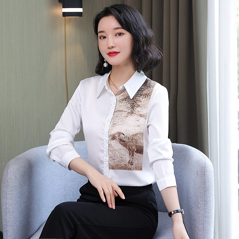 Silk Satin Loose Women's Shirts New Fashion Blouses Printing Polo Shirt Spring Casual Long Sleeve Blusas Houthion
Silk Satin Loose Women's Shirts New Fashion Blouses Printing Polo Shirt Spring Casual Long Sleeve Blusas Houthion