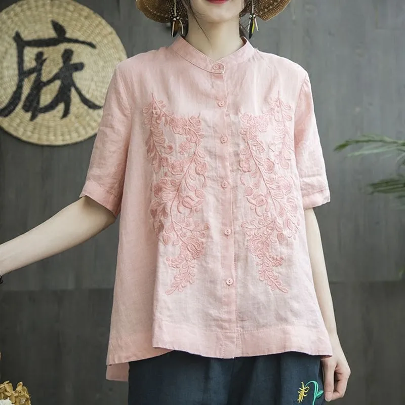 Cotton Linen Sring Summer Shirts Women Short Sleeve Embroidery Casual Blouses Loose Stylish Stand-Up Collar Tops Blusas MM0561
Cotton Linen Sring Summer Shirts Women Short Sleeve Embroidery Casual Blouses Loose Stylish Stand-Up Collar Tops Blusas MM0561