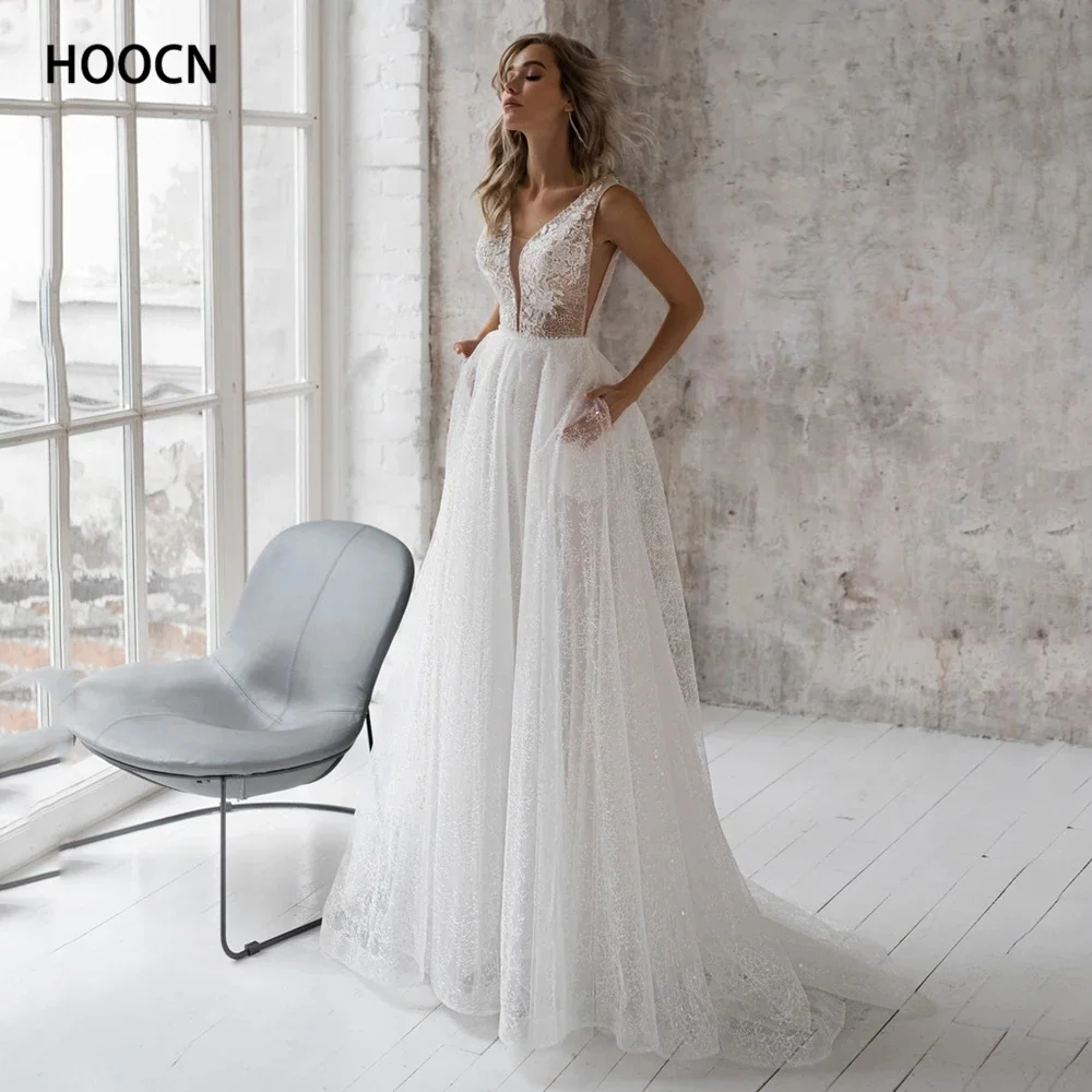 HERBURNL Simple Wedding Dress Deep V Sexy Sequin Sleeveless Pocket Temperament Applique Lace Dress Robe de mariée
HERBURNL Simple Wedding Dress Deep V Sexy Sequin Sleeveless Pocket Temperament Applique Lace Dress Robe de mariée