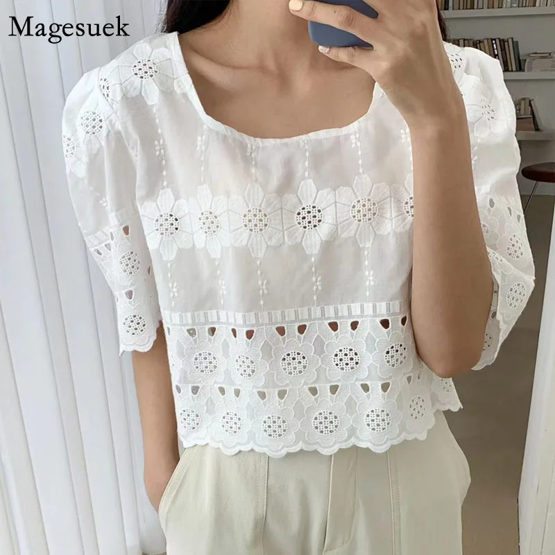 Summer Korean Hollow Out Women Tops Fashion Square Neck Puff Short Sleeve Floral Loose Short Blouse New Sweet Casual Shirt 14453
Summer Korean Hollow Out Women Tops Fashion Square Neck Puff Short Sleeve Floral Loose Short Blouse New Sweet Casual Shirt 14453