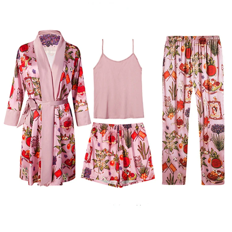 New Simulation Silk Pajamas Satin Luxury Pajamas Women , Spring and Summer Homewear Sleepwear Four Piece Set Sexy Pajamas
New Simulation Silk Pajamas Satin Luxury Pajamas Women , Spring and Summer Homewear Sleepwear Four Piece Set Sexy Pajamas