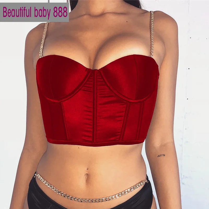 Chain Spagetti Strap Camisole Women Solid Color Vest Crop Tops Sexy Lady Low-cut Padded Short Camis Clubwear Summer Fashion Top
Chain Spagetti Strap Camisole Women Solid Color Vest Crop Tops Sexy Lady Low-cut Padded Short Camis Clubwear Summer Fashion Top