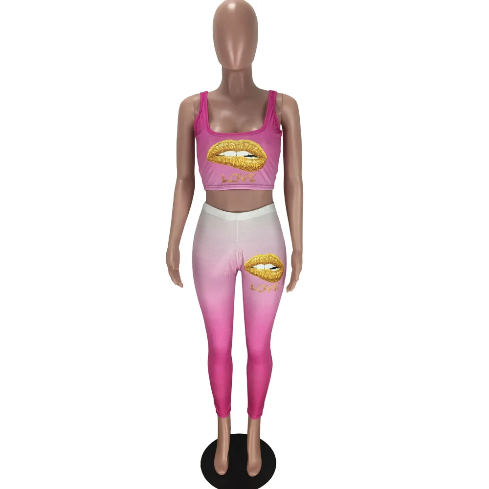 Gradient Letter Mouth Print 2 Piece Outfit for Women Low Neck Sleeveless Tank Tops Sporty Jogger Legging Lounge Wear Tracksuits
Gradient Letter Mouth Print 2 Piece Outfit for Women Low Neck Sleeveless Tank Tops Sporty Jogger Legging Lounge Wear Tracksuits