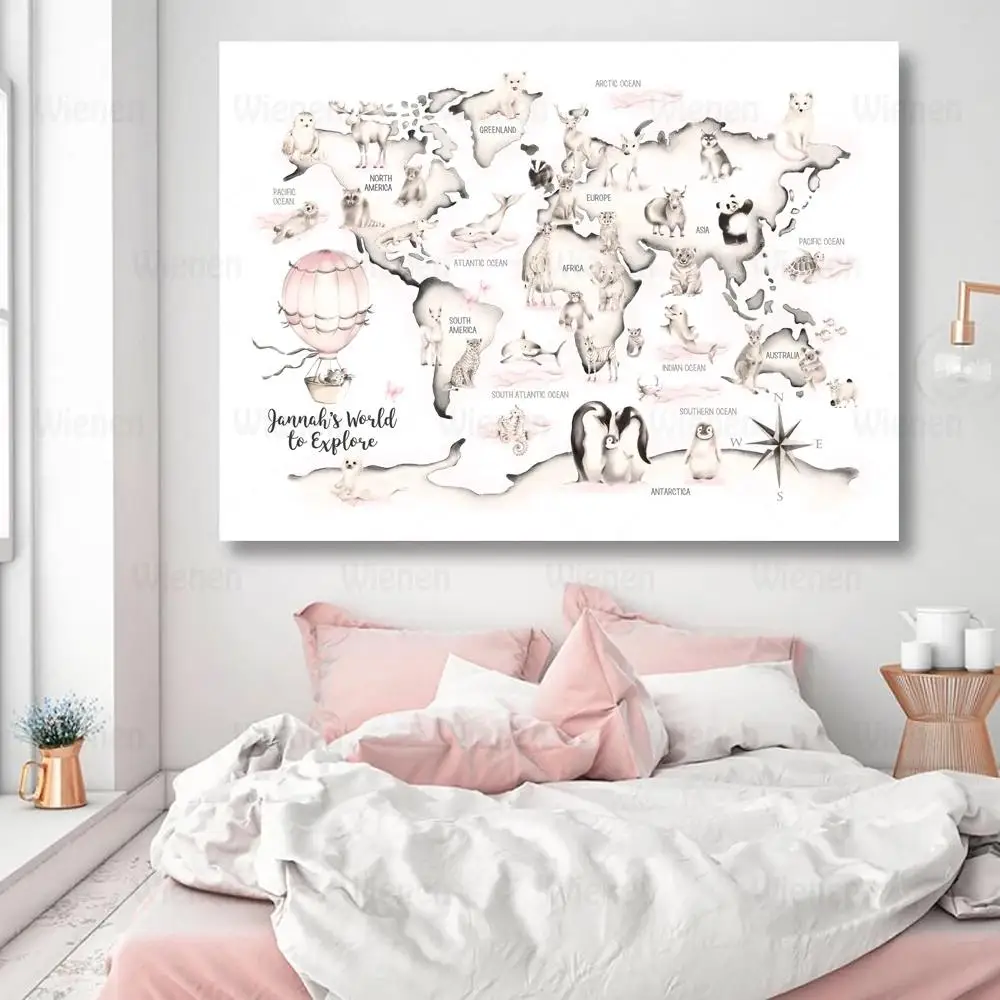 Kids Room Wall Art Poster Woodland Animal World Map Canvas Painting Nursery Watercolour Map Picture Custom Name No Fame
Kids Room Wall Art Poster Woodland Animal World Map Canvas Painting Nursery Watercolour Map Picture Custom Name No Fame