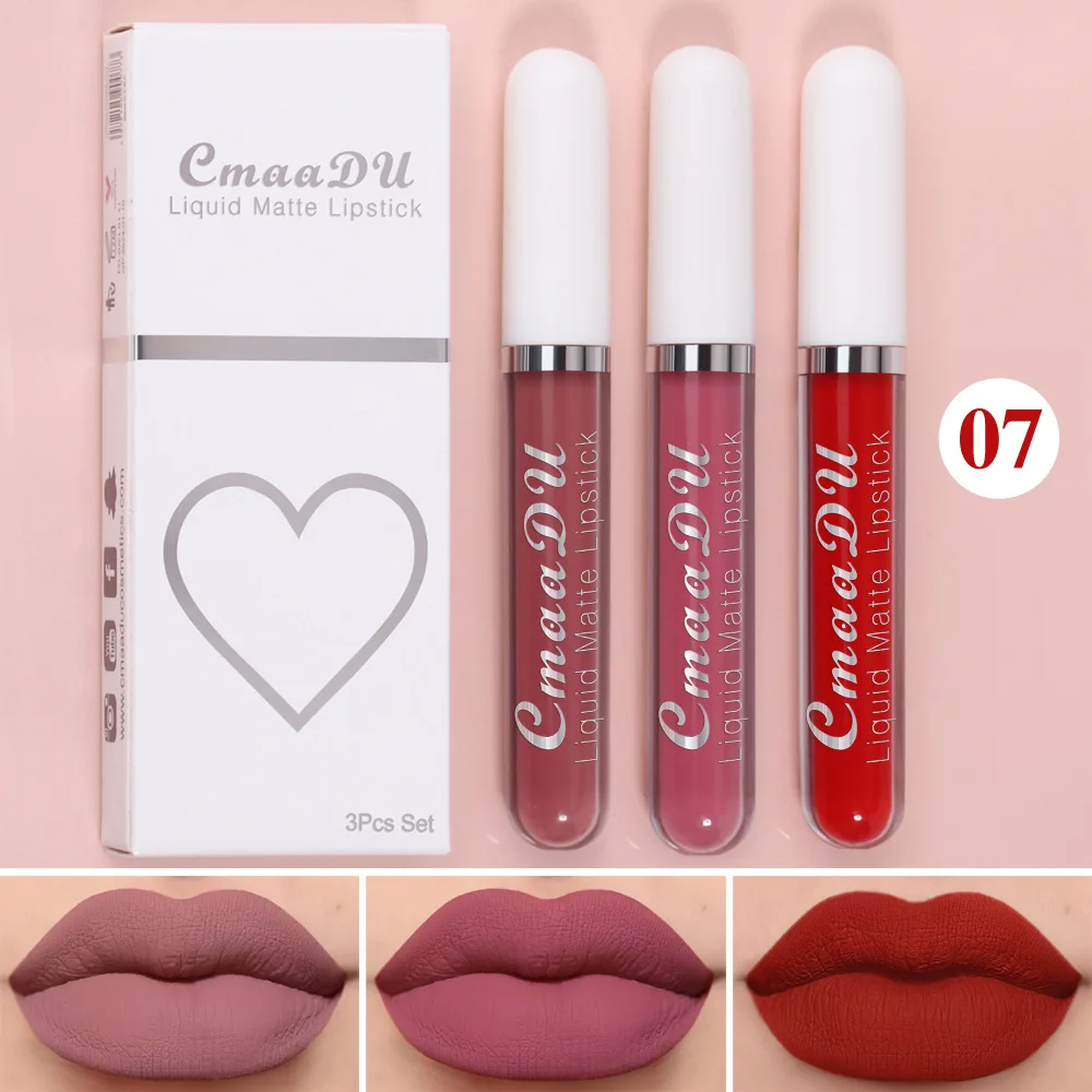 3Color/set Matte Velvet Lip Gloss Non-Fade Lipstick Waterproof Long-lasting Moisturizing Easy To Wear Lip Gloss Make Up cosmetic
3Color/set Matte Velvet Lip Gloss Non-Fade Lipstick Waterproof Long-lasting Moisturizing Easy To Wear Lip Gloss Make Up cosmetic
