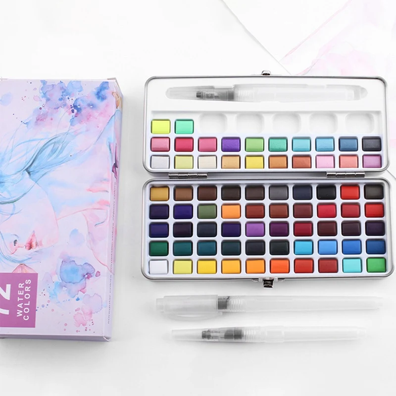 50/72/90 Colors Portable Travel Solid Pigment Watercolor Paints Set With Water Color Brush Pen For Painting Art Supplies
50/72/90 Colors Portable Travel Solid Pigment Watercolor Paints Set With Water Color Brush Pen For Painting Art Supplies