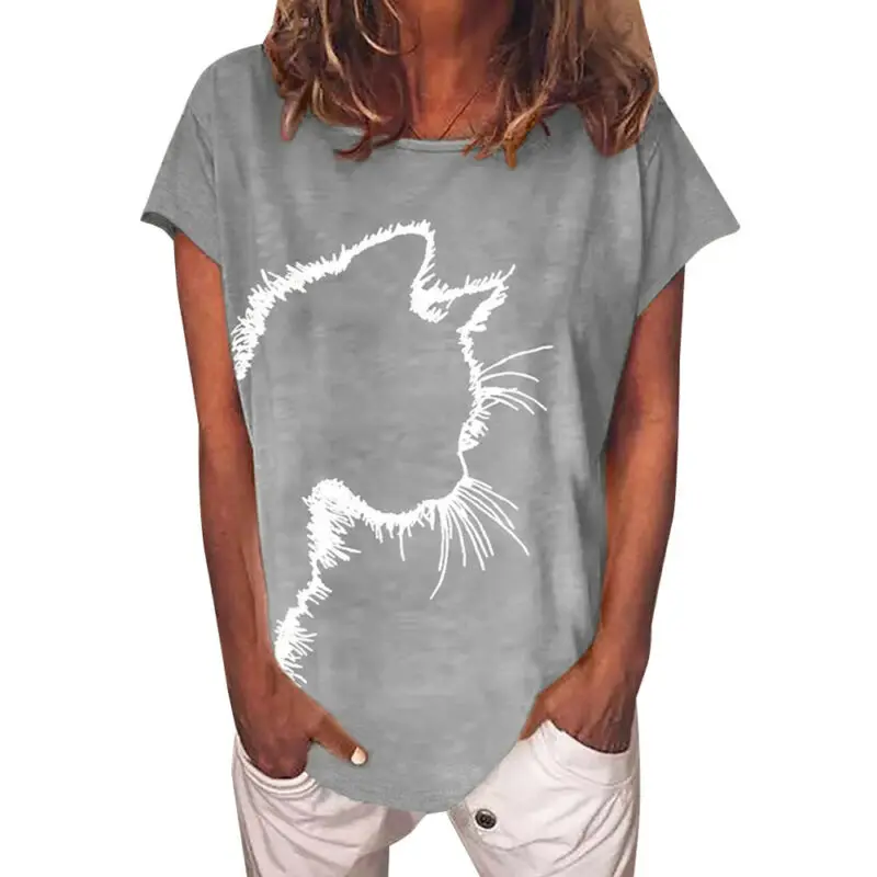Women Cat Print Short Sleeve T Shirts Casual Loose Tops Ladies Summer Blouse Tee
Women Cat Print Short Sleeve T Shirts Casual Loose Tops Ladies Summer Blouse Tee