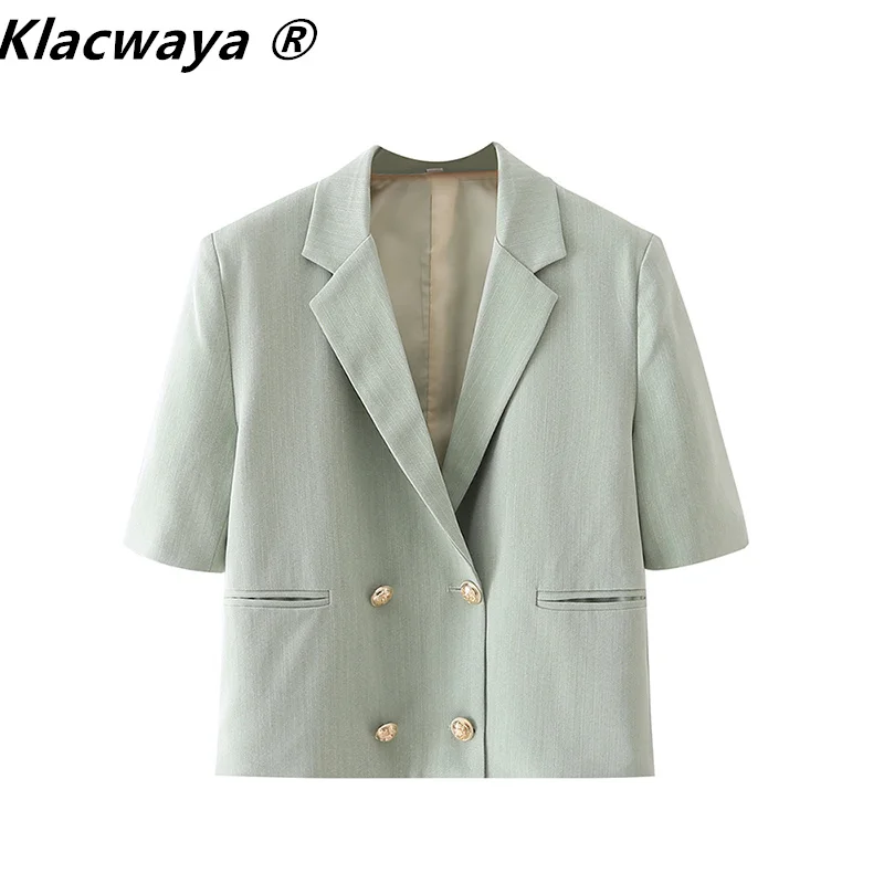 Klacwaya Women 2021 Fashion Double Breasted Blazer Coat Vintage Short Sleeve Hidden Pockets Female Outerwear Chic Suit
Klacwaya Women 2021 Fashion Double Breasted Blazer Coat Vintage Short Sleeve Hidden Pockets Female Outerwear Chic Suit