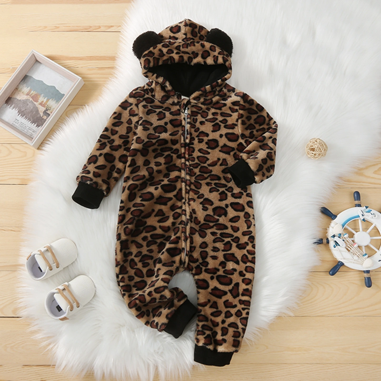 0-24 Months Full Sleeve Newborn Leopard Print Jumpsuit, Baby Girls Casual Long Sleeve Hooded Zipper Romper
0-24 Months Full Sleeve Newborn Leopard Print Jumpsuit, Baby Girls Casual Long Sleeve Hooded Zipper Romper