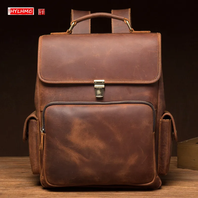 HANSOMFY Leather Men Backpack Crazy Horse Leather Retro Laptop Backpack Large Capacity Outdoor Sports Travel Backpack Genuine Le
HANSOMFY Leather Men Backpack Crazy Horse Leather Retro Laptop Backpack Large Capacity Outdoor Sports Travel Backpack Genuine Le