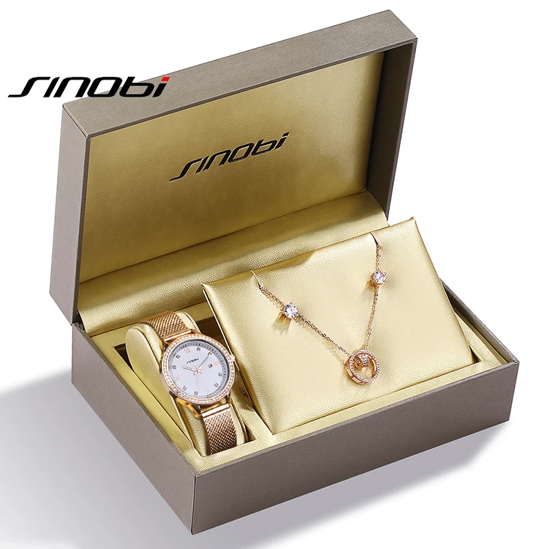 Sinobi Luxury Women Wristwatches Gift Watch Set Rose Gold Earrings Necklace For Lady Japanese Movement Waterproof Watch Ladies
Sinobi Luxury Women Wristwatches Gift Watch Set Rose Gold Earrings Necklace For Lady Japanese Movement Waterproof Watch Ladies